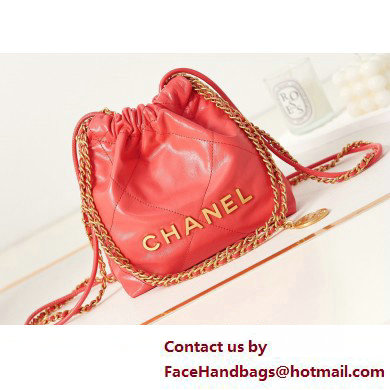 Chanel Shiny Calfskin  &  Gold-Tone Metal CHANEL 22 Mini Handbag AS3980 Dark Pink